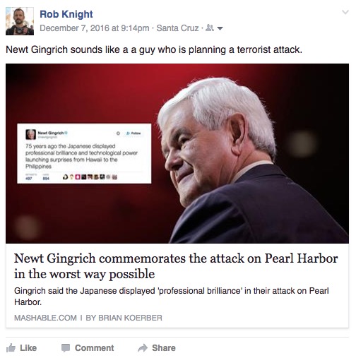 "Newt Gingrich sounds like a a guy who is planning a terrorist attack."