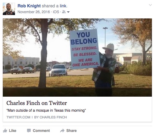 Charles Finch on Twitter: "Man outside of a mosque in Texas this morning"