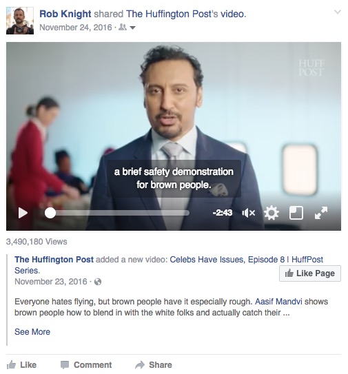 "Everyone hates flying, but brown people have it especially rough. Aasif Mandi shows brown people how to blend in with the white folks"
