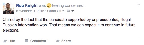 "Chilled by the fact that the candidate supported by unprecedented, illegal Russian intervention won. That means we can expect it to continue in future elections."